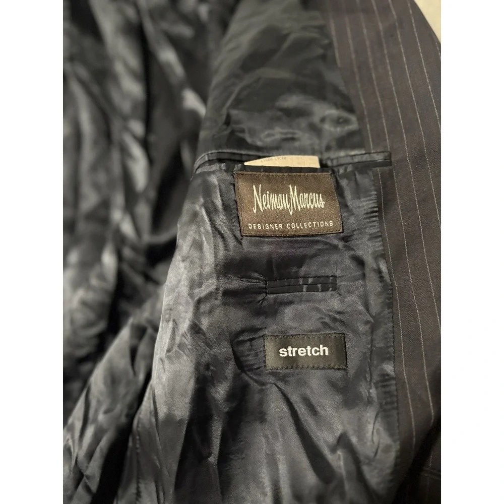 Hugo Boss Mens‎ Navy Blue Pinstripe Wool Sport Blazer Jacket 46 Tall 3 Button